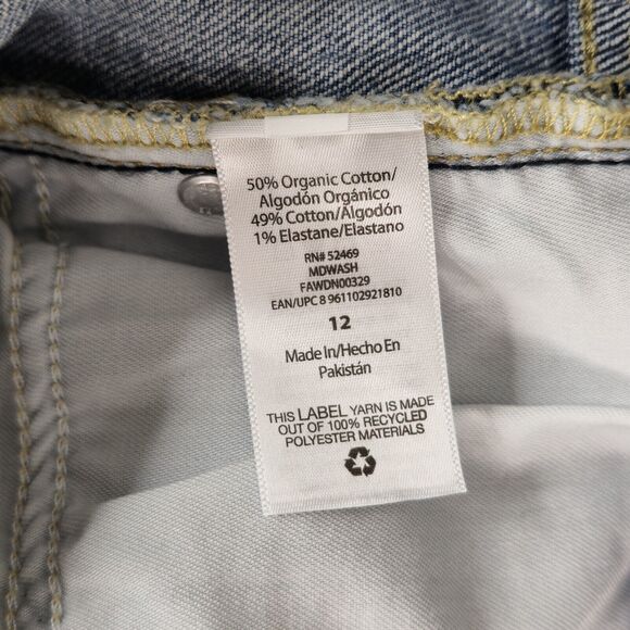 Free Assembly Jeans Womens 12 (33x30) Super High Rise Straight Patchwork Raw Hem - Picture 7 of 12